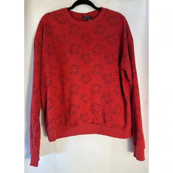 Disney Oversized Crew Neck Sweatshirt Unisex Red Mickey Mouse Glove Size Small - Picture 2 of 8